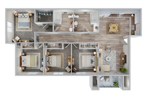 Floor plan for 4 beds, 2 baths, 1224 sqft